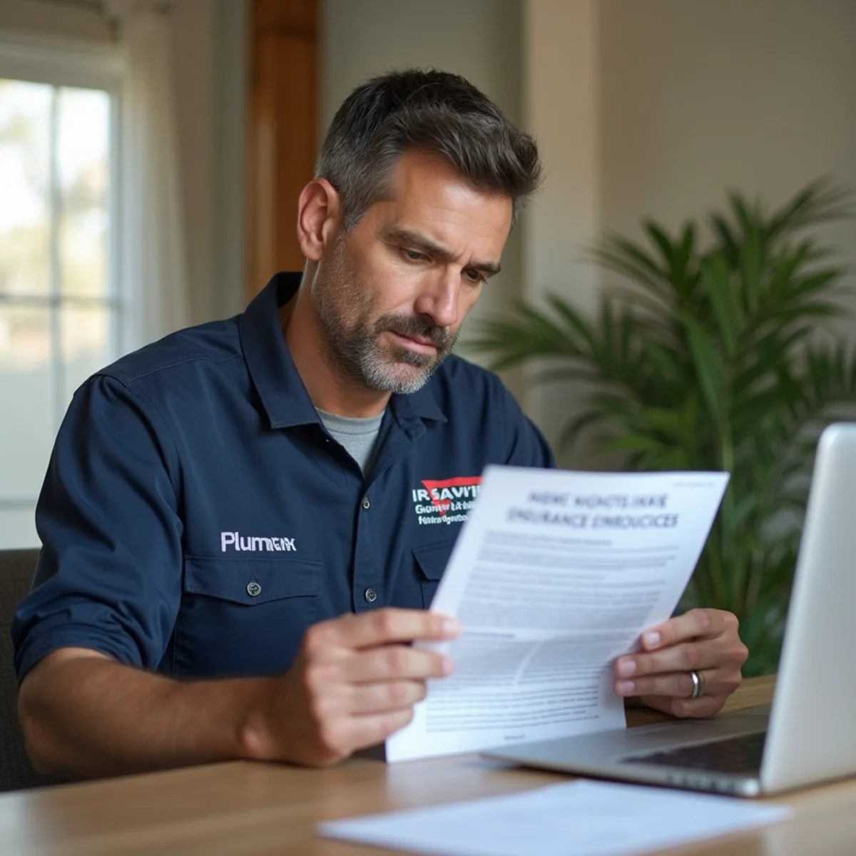 Homeowner reviewing an insurance policy after a slab leak