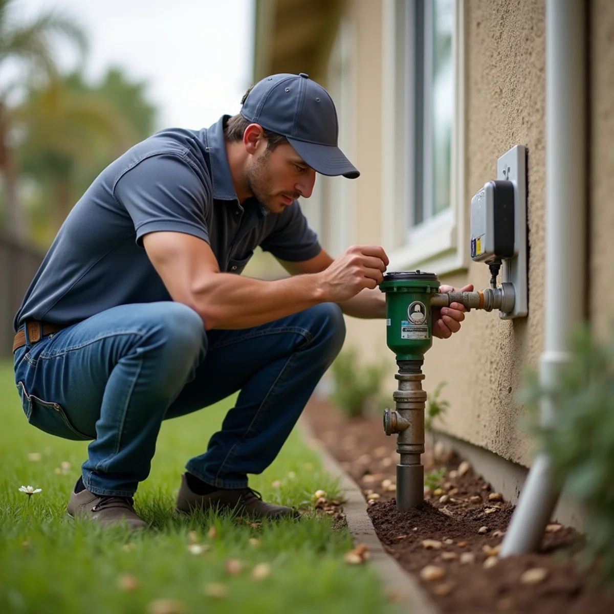 Homeowner checking a water meter to detect a hidden leak