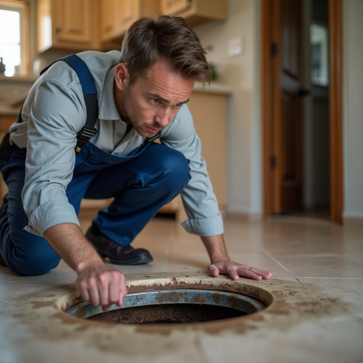 Floor drain with the early signs of a sewer backup in a home