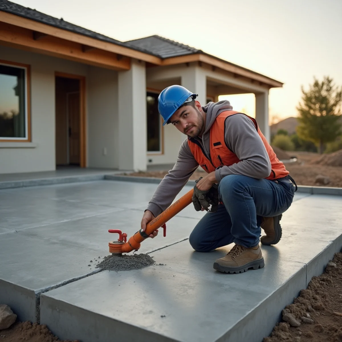 A concrete slab foundation of a Riverside County tract home