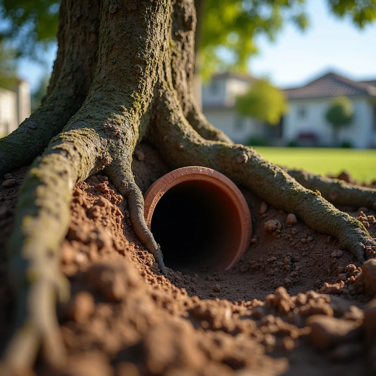 Tree roots intruding into an old clay sewer lateral