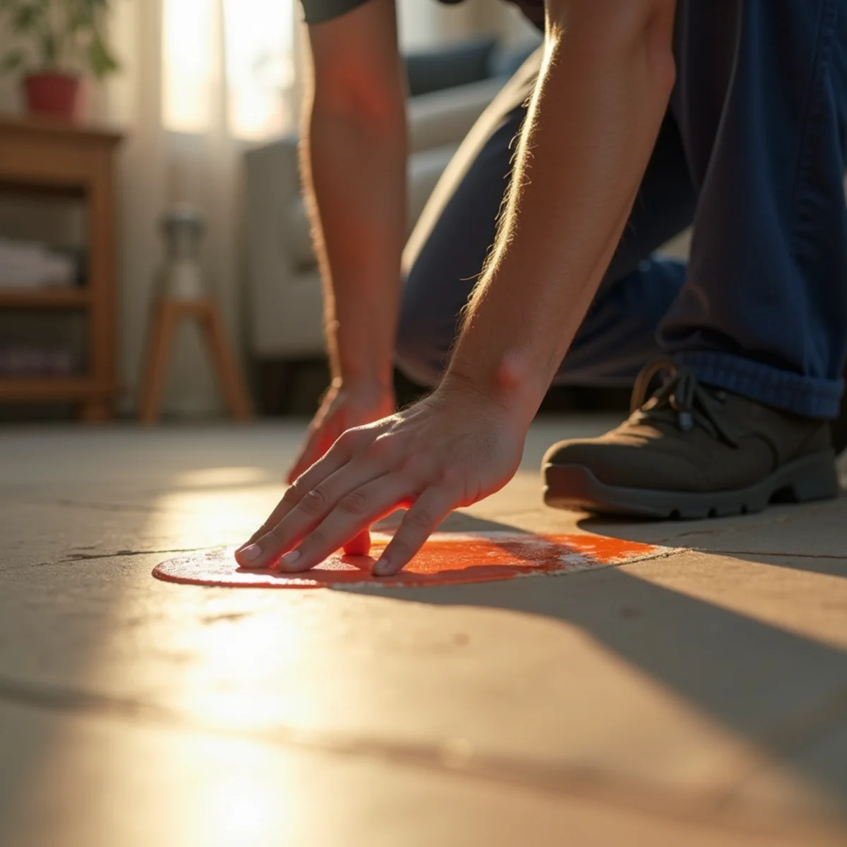 Warm spot on a tile floor indicating a slab leak in a Riverside, CA home