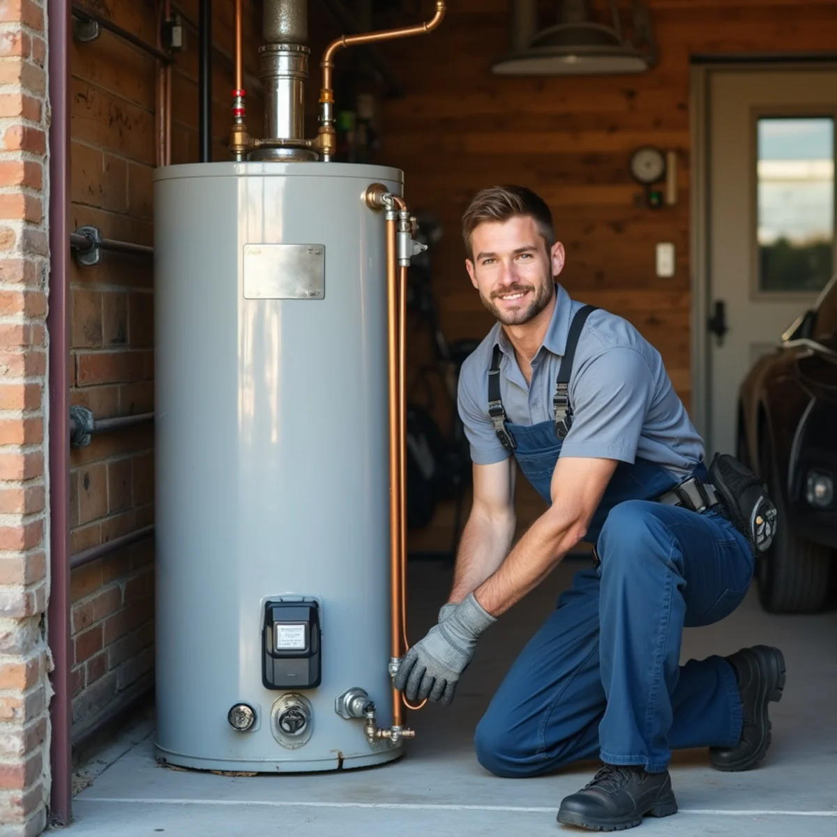 New tank water heater installed in an Inland Empire garage