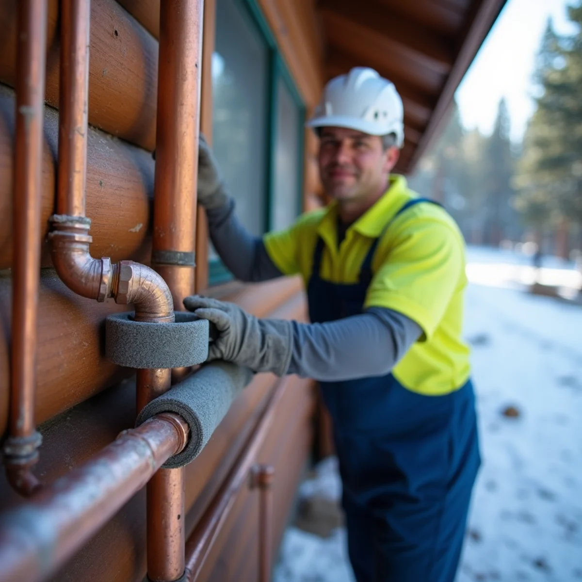 Insulated exterior pipes on a mountain cabin in Big Bear