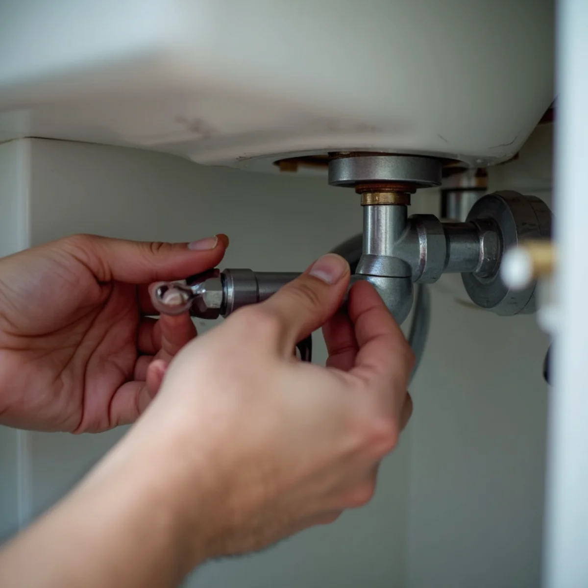 Plumber installing a new bathroom faucet in a Riverside, CA home